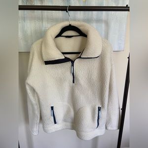 JCrew White Fuzzy Oversized Funnel Neck Pullover Zip Up, XS